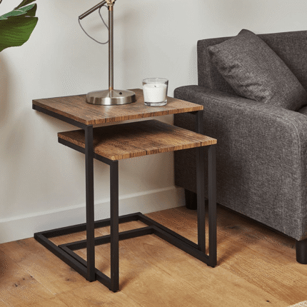 Sheffield Wooden Nest of Tables - Black Metal Frame