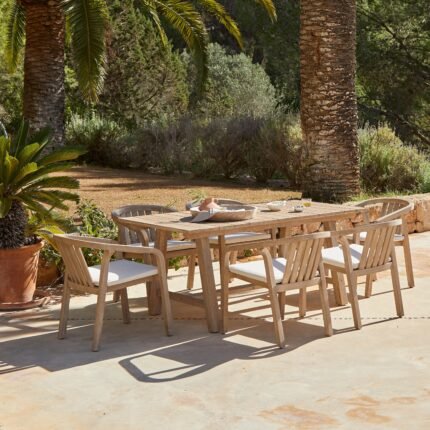 Shiro 6 Seater Wooden Rectangular Garden Dining Table with 6 Shiro Chairs