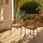 Hali 6 Seater Wooden Outdoor Dining Set with Hali Natural Chairs & Cream LED Premium Cantilever Parasol - 235cm - Image 4