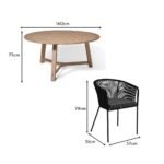 Shiro 6 Seater Wooden Round Garden Dining Table with 6 Hali Black Rope Chairs - 160cm - Image 9