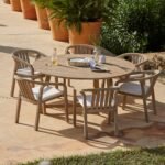 Shiro 6 Seater Wooden Round Garden Dining Table with 6 Shiro Chairs - 160cm - Image 2