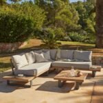 Shiva Garden Corner Sofa Set with Grey Lean Over Parasol - Stone - Image 2