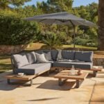 Shiva Garden Corner Sofa Set with Grey LED Premium Parasol - Grey