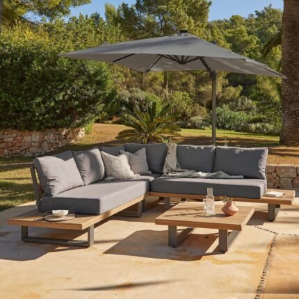 Shiva Garden Corner Sofa Set with Grey LED Premium Parasol - Grey
