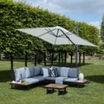 Thea Garden Corner Sofa Set with Cream LED Premium Parasol