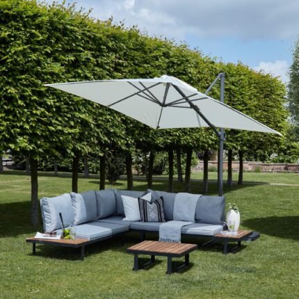 Thea Garden Corner Sofa Set with Cream LED Premium Parasol