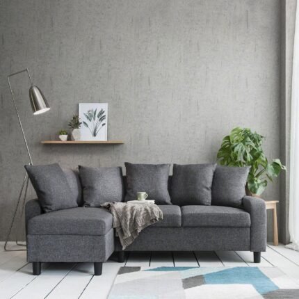 Tracy Corner Sofa - Grey Linen with Black Legs