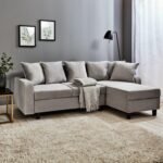 Tracy Corner Sofa - Grey Velvet with Black Legs