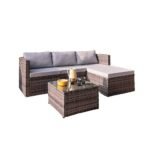 Weston 4 Seater Rattan Corner Sofa Set with Cream Lean Over Parasol & Base - Grey Weave - Image 9