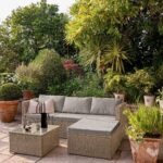 Weston 4 Seater Rattan Garden Corner Sofa Set with Cream Lean Over Parasol - Natural Weave - Image 3
