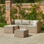 Weston 4 Seater Rattan Garden Corner Sofa Set with Grey LED Premium Parasol - Natural Weave - Image 4