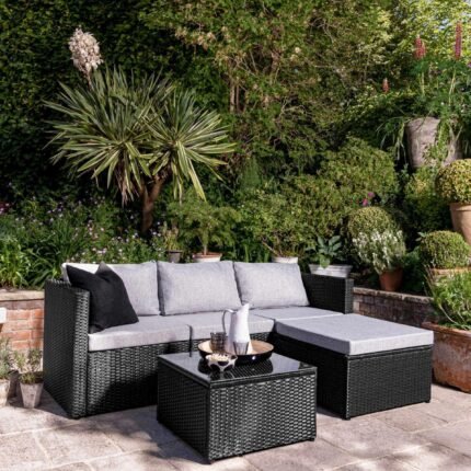 Weston Outlet - 4 Seater Rattan Corner Sofa Set - Black Weave