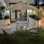 Wick Rattan Garden Sofa Set with Cream LED Premium Parasol - Light Grey