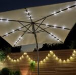 Wick Rattan Garden Sofa Set with Cream LED Premium Parasol - Light Grey - Image 2