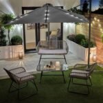 Wick Rattan Garden Sofa Set with Grey LED Premium Parasol - Light Grey