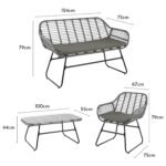 Wick Rattan Garden Sofa Set with Grey LED Premium Parasol - Light Grey - Image 11