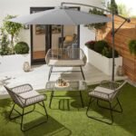 Wick Rattan Garden Sofa Set with Grey Parasol - Light Grey