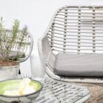 Wick Rattan Garden Sofa Set with Grey Parasol - Light Grey - Image 4
