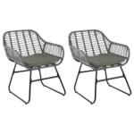 Wick Rattan Garden Sofa Set with Grey Parasol - Light Grey - Image 7