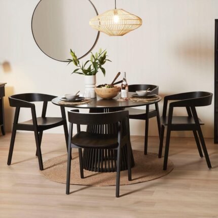 Willow Black Dining Table Set - 4 Seater - Ella Black Dining Chairs - Black Oak Legs