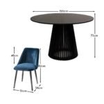Willow Black Dining Table Set - 4 Seater - Freya Blue Dining Chairs - Black Oak Legs - Image 7
