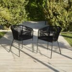 Willow 6 Seater Round Wooden Garden Set with 6 Hali Black Rope Chairs & Round Grey LED Parasol - Image 3