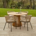 Willow 4 Seater Round Wooden Garden Dining Set - Hali Natural Chairs