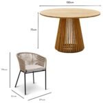 Willow 4 Seater Round Wooden Garden Dining Set - Hali Natural Chairs - Image 7