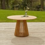Willow 6 Seater Round Wooden Garden Set with 6 Hali Natural Rope Chairs & Round Grey Parasol - Image 2