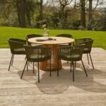 Willow 6 Seater Round Wooden Garden Dining Set - Hali Green Chairs