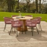 Willow 6 Seater Round Wooden Garden Dining Set - Hali Pink Chairs