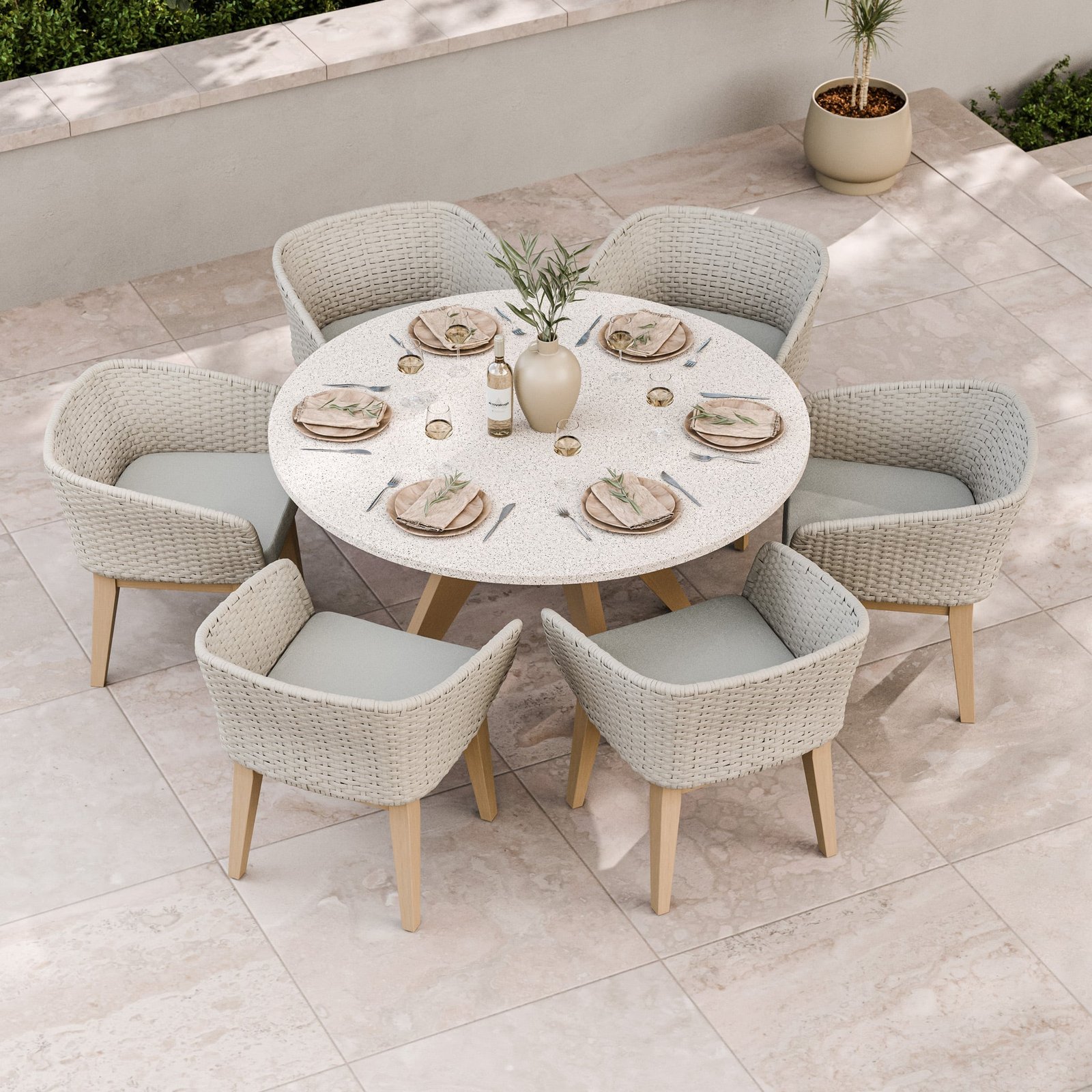 AST150EDEDIN-FSC-1-Astral-150cm-Round-Table-w-6-Eden-Dusk-Dining-Chairs-Life3 Astral 6 Seater Round Terrazzo Concrete Dining Set with Eden Dusk Dining Chairs - Image 1