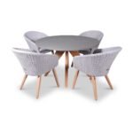 Luna 4 Seater Round Concrete Dining Set with Sol Rattan Dining Chairs - Image 4