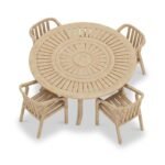 Maris 4 Seater Round Dining Table Set with Riven Chairs - Image 2
