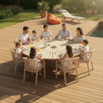 Maris 8 Seater Round Dining Table Set with Riven Chairs