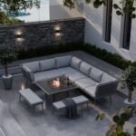 Mayfair 120cm Corner Fire Pit Table Garden Lounge Set