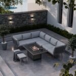 Mayfair 150cm Corner Fire Pit Table Garden Lounge Set