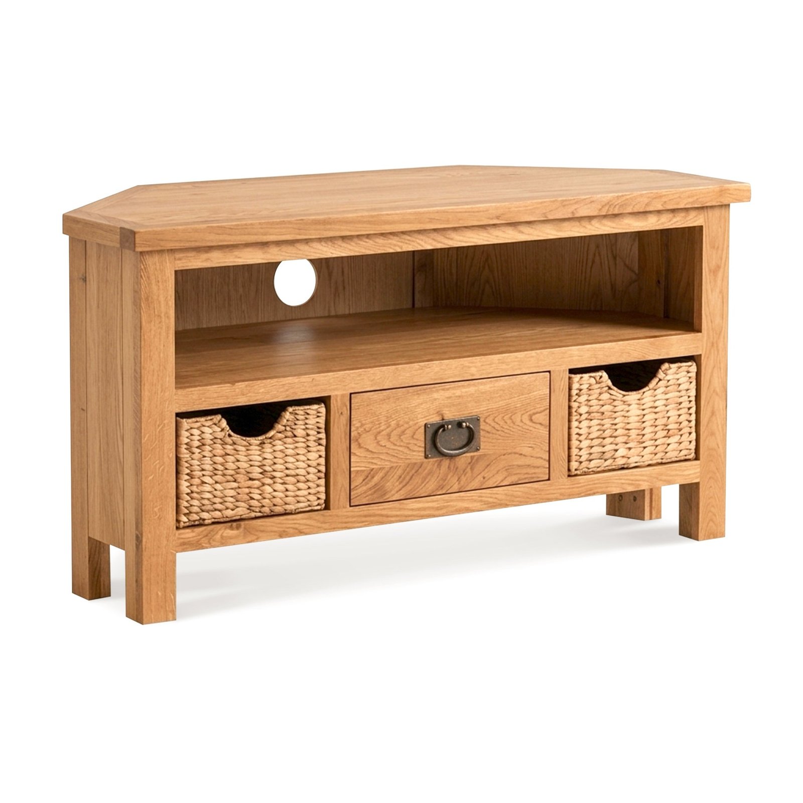 RF3469-Surrey-Oak-Corner-TV-Stand-with-Baskets-Angle1_ae03384f-c22e-43da-96ca-d649ac7298ba Surrey Oak Corner TV Stand with Baskets - Image 1