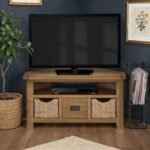 Zelah Oak Corner TV Stand with Baskets - Image 2