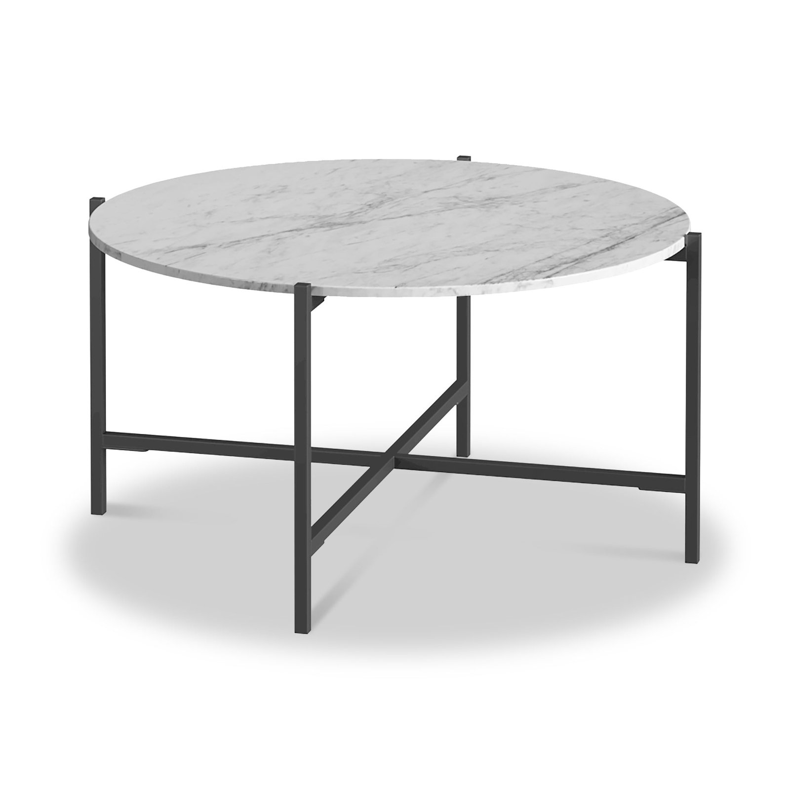 RF8663-Pimlico-Banswara-Marble-Grey-Round-Coffee-Table-Angle1 Pimlico Marble Round Coffee Table with Grey Frame - Image 1