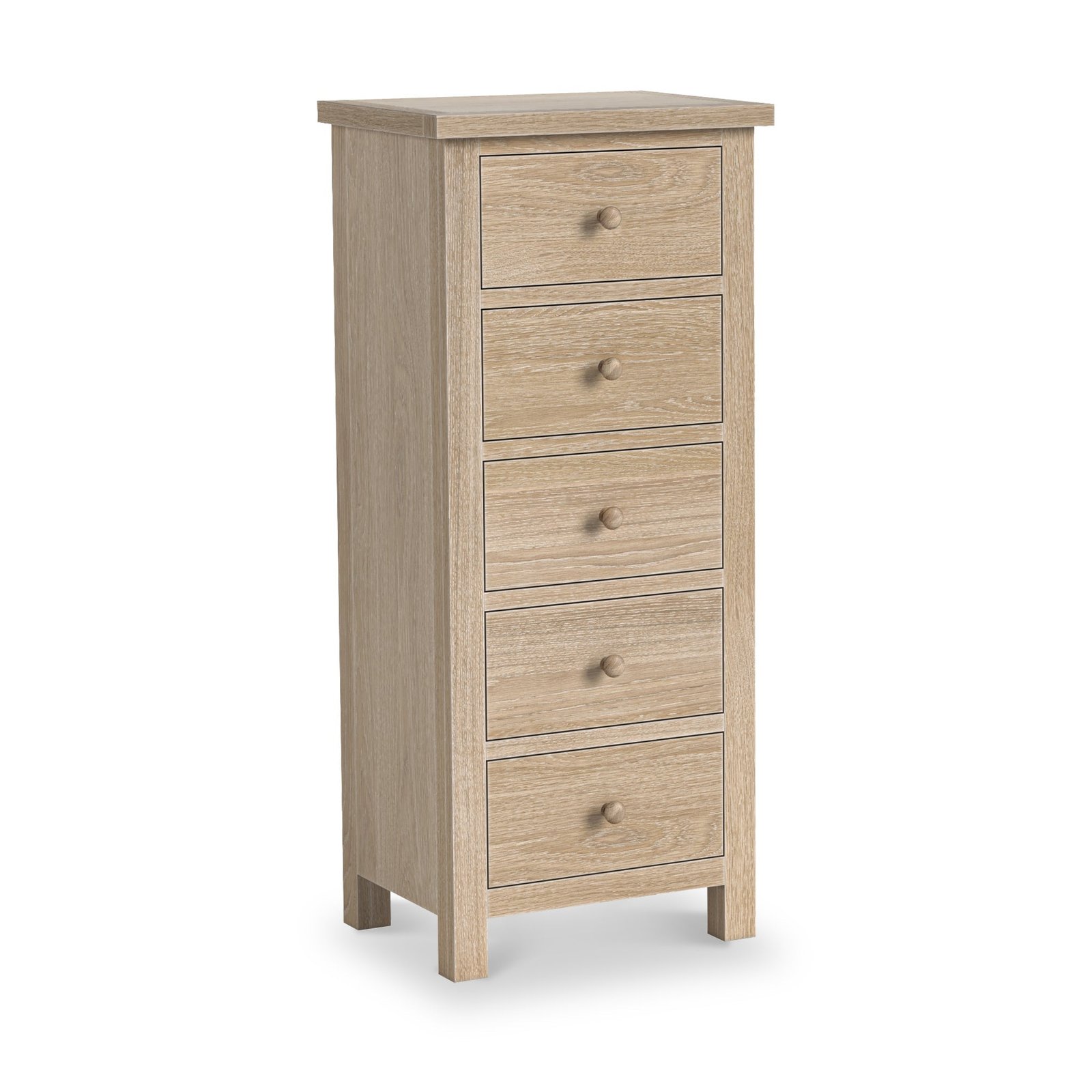 RF8788-Trelan-Oak-5-Drawer-Tallboy-Chest-WH-Angle1 Trelan Washed Oak 5 Drawer Tallboy - Image 1