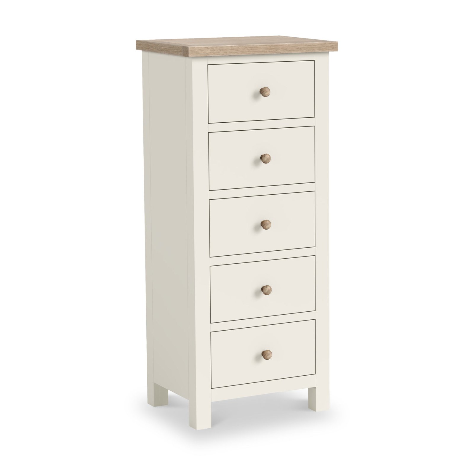 RF8825-Trelan-Painted-Tallboy-Chest-Coconut-WH-Angle1 Trelan 5 Drawer Tallboy Chest - Image 1