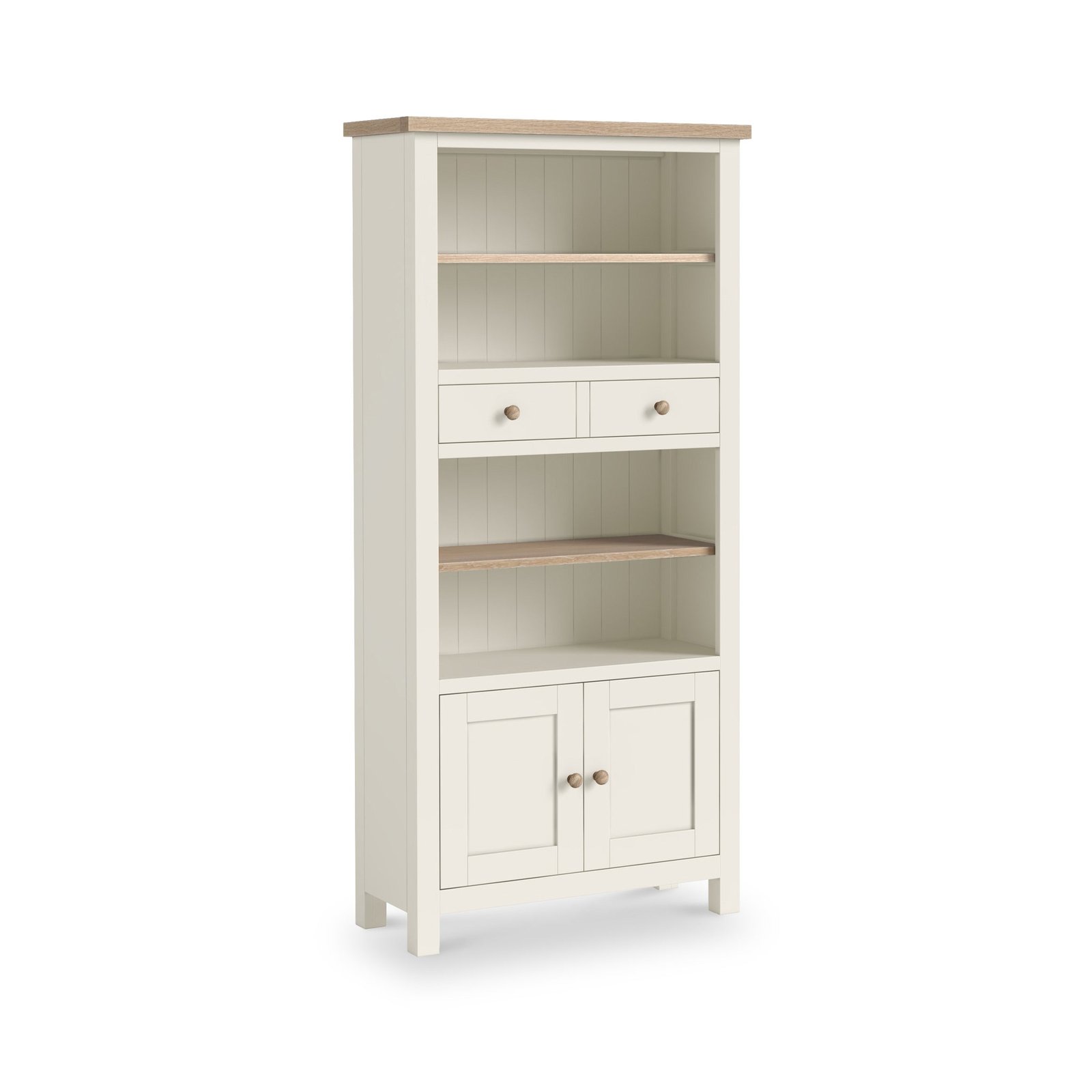 RF8855-Trelan-Painted-Display-Bookcase-Coconut-WH-Angle1 Trelan Display Bookcase - Image 1