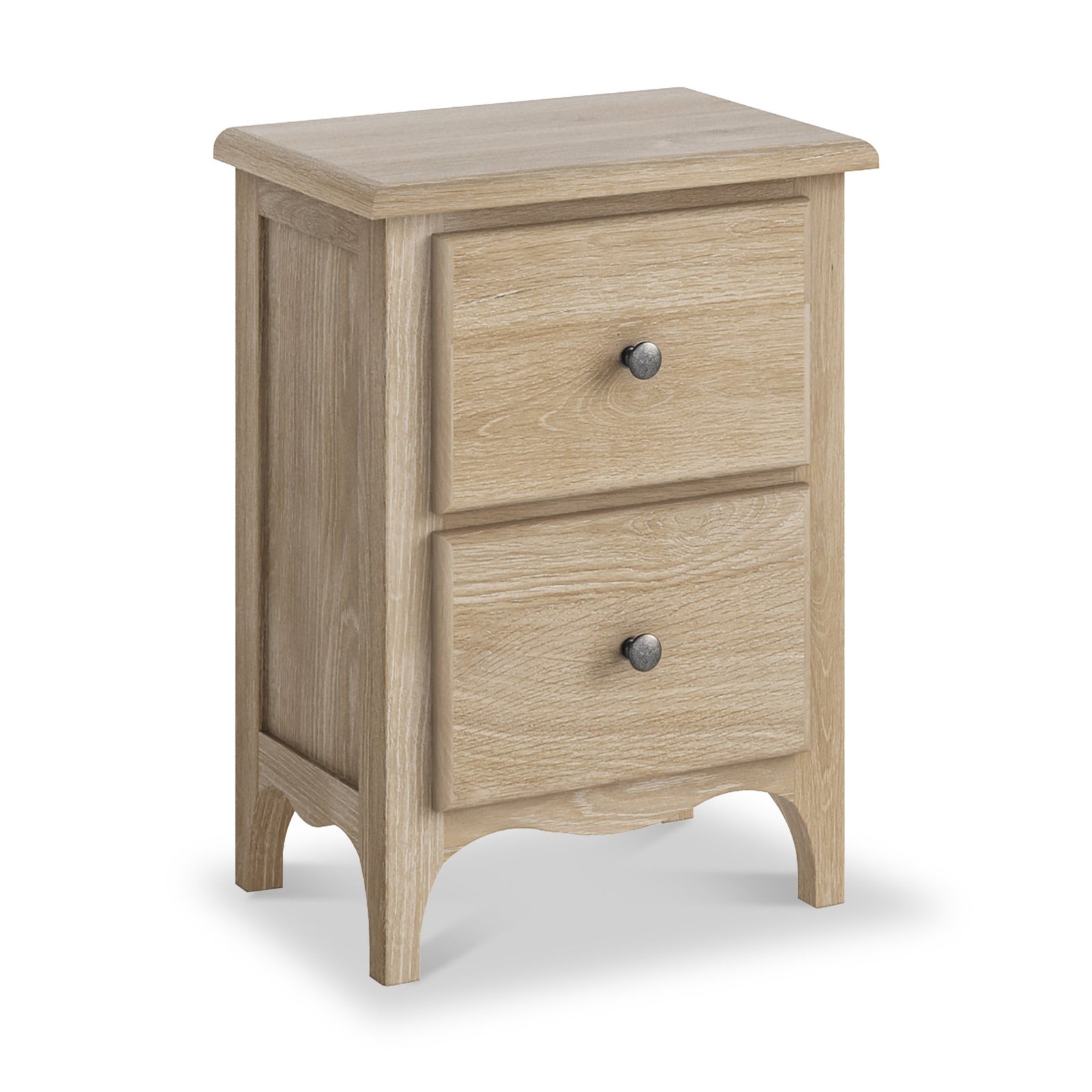 RF9640-Celine-Washed-Oak-2-Drawer-Bedside-Angle1 Celine Washed Oak 2 Drawer Bedside Table - Image 1