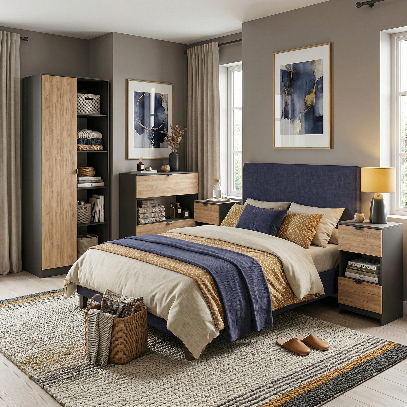 RFBOPP46GCGB-Huxley-4-Piece-Bedroom-Furniture-Set-Oak-_-Graphite-Life1-Updated_3439a75d-af4f-49d9-87d4-1734d94d4e5f Huxley 4 Piece Bedroom Furniture Set - Image 1