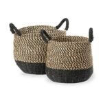 Seagrass Natural and Black Round Handled Baskets Set of 2