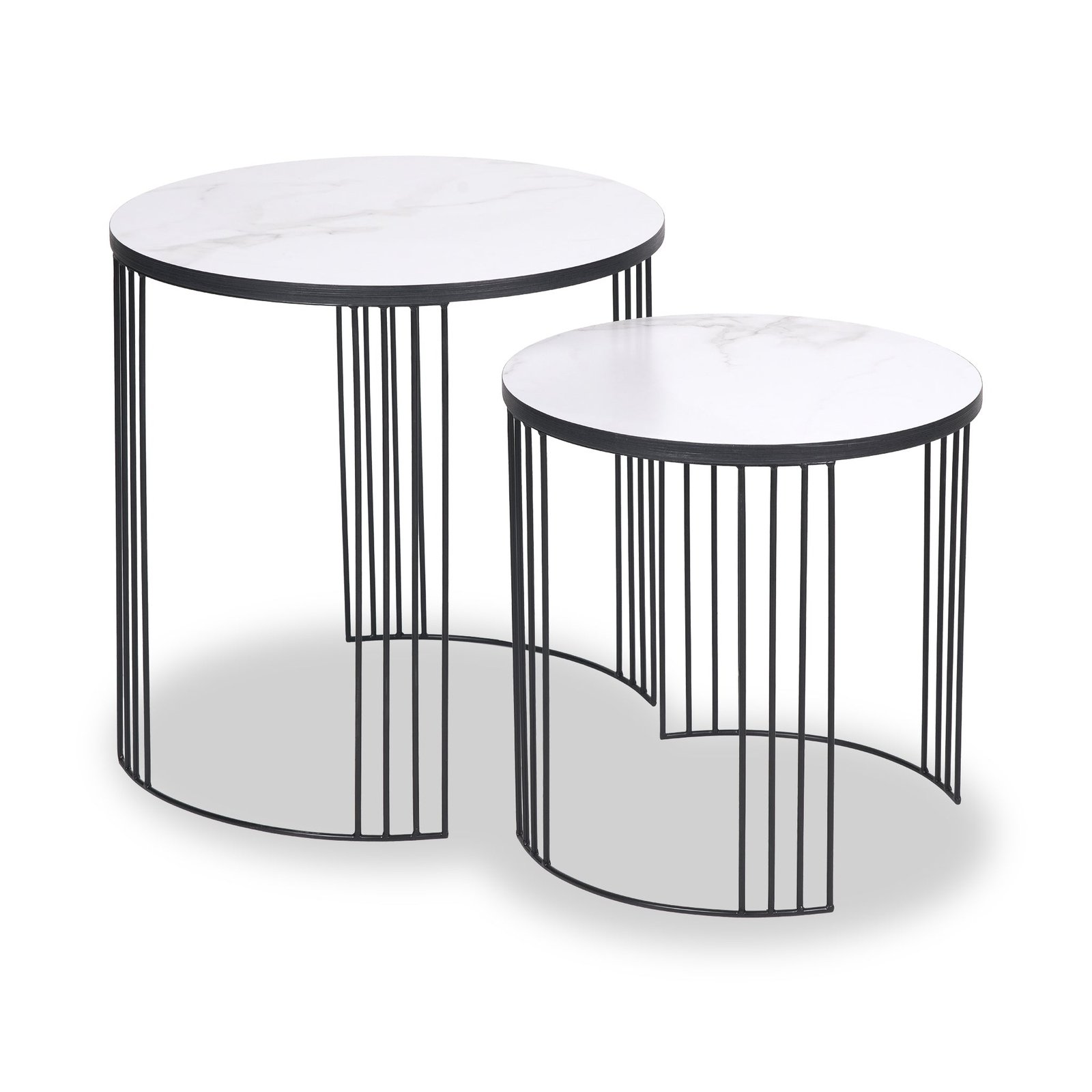 RFCFCP0044-Atri-S2-White-Marble-and-Black-Metal-Side-Tables-Angle1 Atri Marble Effect Nest of Tables - Image 1
