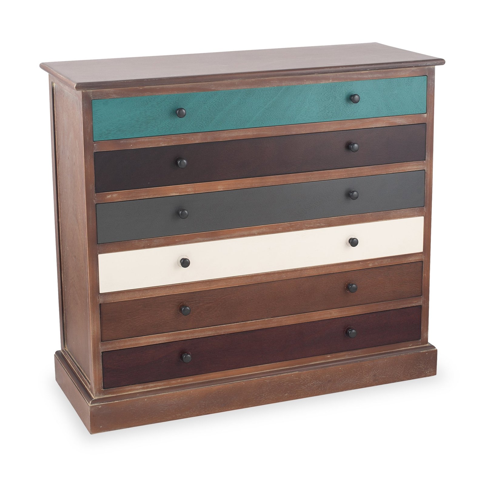 RFCFCP0139-Loft-Blue-Multicoloured-6-Drawer-Unit-Angle1 Loft Pine 6 Drawer Chest - Image 1