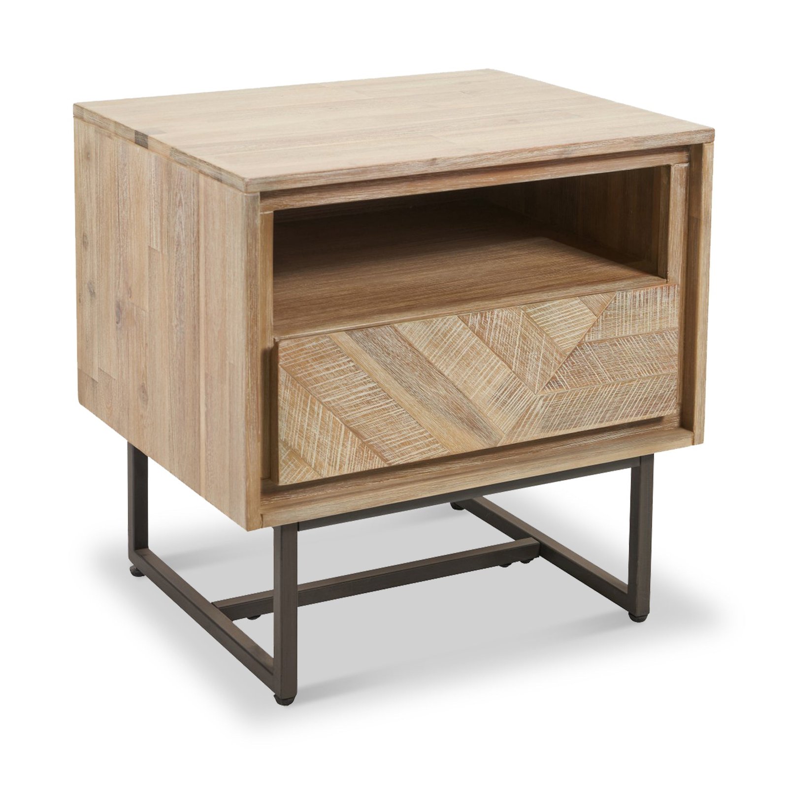 RFCFCP0153-Marca-Sand-Wash-1-Drawer-1-Shelf-Unit-Angle1 Marca Sand Wash Acacia 1 Drawer Bedside Table - Image 1