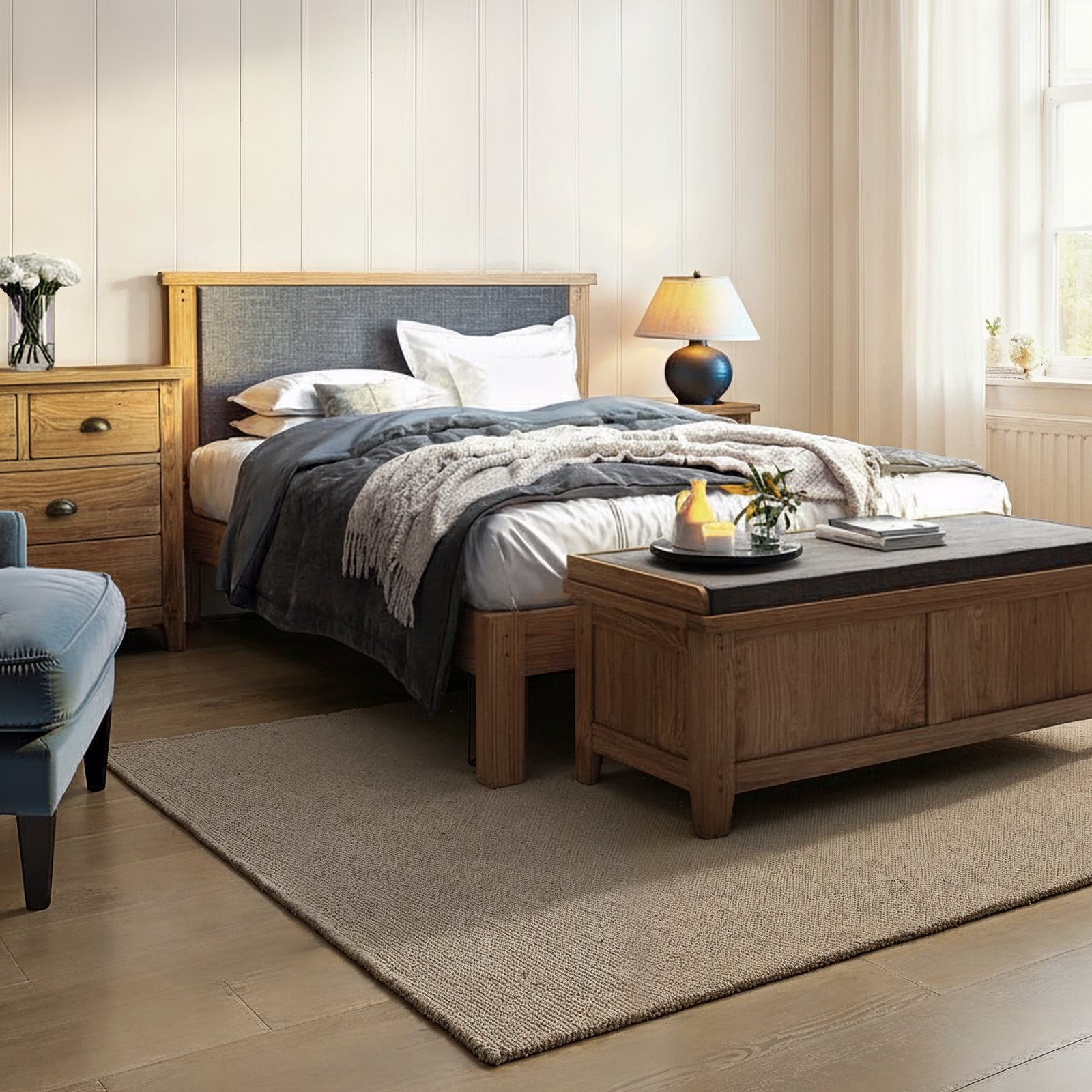 RFCORN5861-Broadway-Oak-Bed-Frame-Life3 Broadway Oak Bed Frame - Image 1